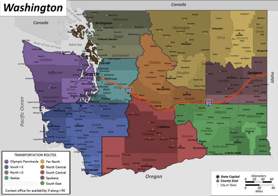Delineates Washington state into pickup areas